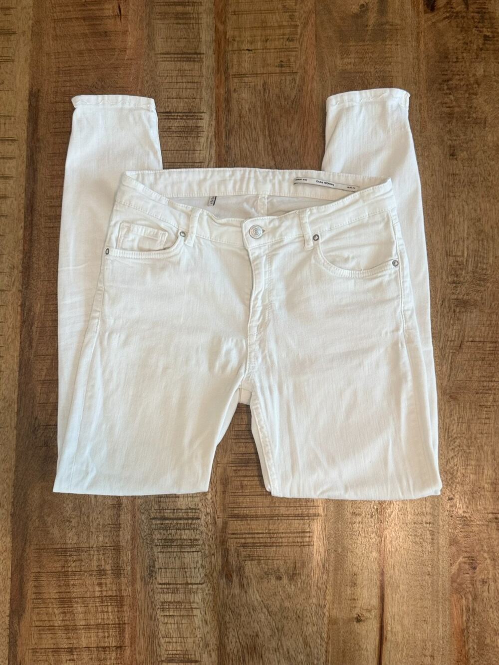 Zara Woman White Ankle Zip Skinny Jeans US Size 6 Mid Rise Slim Fit Denim